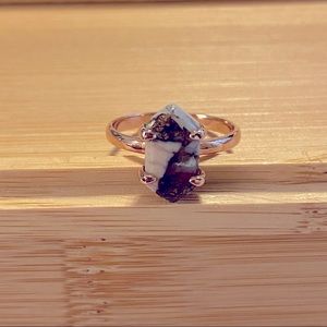 Pink Opal Copper Hexagon Gemstone Ring, Rose Gold, Size 9